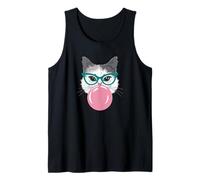 Lindo gato con gafas soplando burbuja - Nerd Kawaii Art Camiseta sin Mangas