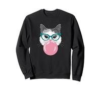 Lindo gato con gafas soplando burbuja - Nerd Kawaii Art Sudadera