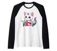Lindo gato corazón primavera gatos niño campanilla flores Camiseta Manga Raglan