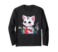 Lindo gato corazón primavera gatos niño campanilla flores Manga Larga