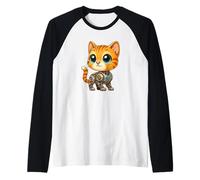 Lindo Gato de Dibujos Animados Cyborg Robot Mech Design Camiseta Manga Raglan