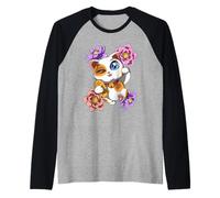Lindo Gato de la Suerte Camiseta Manga Raglan
