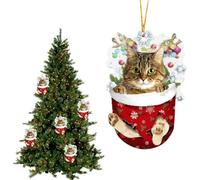 Lindo Gato de Navidad - de Gato | Coloridos para Gatos Interiores para decoración de árbol de Navidad de Vacaciones, Accesorios Colgantes de Doble impresión Bonitos para Amantes