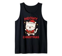 Lindo Gato de Papá Noel Kawaii Meowy Christmas para Amantes de los Gatos navideños Camiseta sin Mangas
