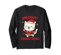 Lindo Gato de Papá Noel Kawaii Meowy Christmas para Amantes de los Gatos navideños Manga Larga