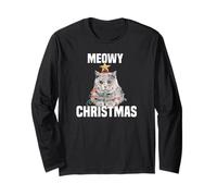 Lindo Gato de Pelo Corto británico Cadena de Luces Meowy Christmas Manga Larga