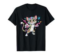 Lindo Gato de Salpicaduras de Pintura arcoíris para niños Amantes del Arte Camiseta