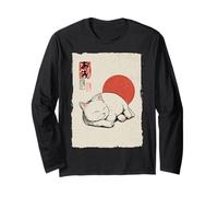 Lindo Gato durmiendo Arte japonés Vintage Zen Neko Manga Larga