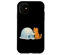 Lindo Gato Edificio frío iglú Hielo ladrillo Invierno Nieve Arte Gatito Carcasa para iPhone 11