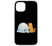 Lindo Gato Edificio frío iglú Hielo ladrillo Invierno Nieve Arte Gatito Carcasa para iPhone 13