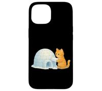 Lindo Gato Edificio frío iglú Hielo ladrillo Invierno Nieve Arte Gatito Carcasa para iPhone 15
