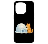 Lindo Gato Edificio frío iglú Hielo ladrillo Invierno Nieve Arte Gatito Carcasa para iPhone 15 Pro
