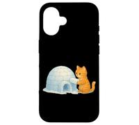 Lindo Gato Edificio frío iglú Hielo ladrillo Invierno Nieve Arte Gatito Carcasa para iPhone 16