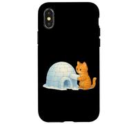 Lindo Gato Edificio frío iglú Hielo ladrillo Invierno Nieve Arte Gatito Carcasa para iPhone X/XS