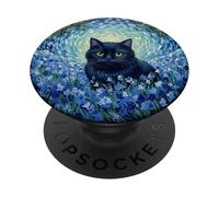 Lindo Gato En Campana Azul Flores Pintura Al óleo Amantes De Gatos PopSockets PopGrip Adhesivo