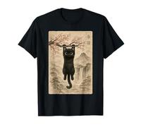 Lindo Gato Flor de Cerezo japonés Edo Woodblock Art Camiseta