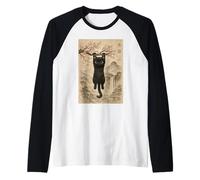 Lindo Gato Flor de Cerezo japonés Edo Woodblock Art Camiseta Manga Raglan