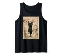 Lindo Gato Flor de Cerezo japonés Edo Woodblock Art Camiseta sin Mangas