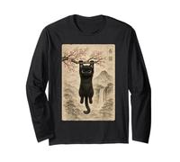 Lindo Gato Flor de Cerezo japonés Edo Woodblock Art Manga Larga