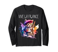 Lindo gato francés patriótico Vive La France Manga Larga