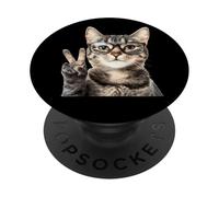 Lindo Gato Fresco Con Gafas Y Signo De La Paz Imagen PopSockets PopGrip Adhesivo