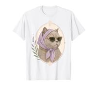 Lindo Gato Gafas de Sol pañuelo Vintage Floral felino Camiseta