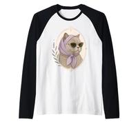 Lindo Gato Gafas de Sol pañuelo Vintage Floral felino Camiseta Manga Raglan