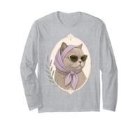 Lindo Gato Gafas de Sol pañuelo Vintage Floral felino Manga Larga