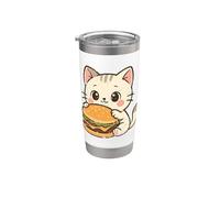 Lindo gato hamburguesa kawaii dibujos animados Vaso térmico de acero inoxidable de doble pared