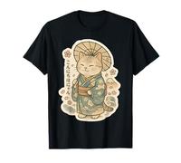 Lindo gato japonés anime kimono paraguas kawaii retro japonés Camiseta