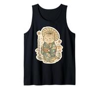 Lindo gato japonés anime kimono paraguas kawaii retro japonés Camiseta sin Mangas