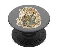Lindo Gato japonés Anime Kimono Paraguas Kawaii Retro japonés PopSockets PopGrip Adhesivo