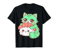 Lindo Gato Kawaii Camarones Sushi Anime Amante de la Comida Camiseta