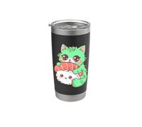 Lindo Gato Kawaii Camarones Sushi Anime Amante de la comida Vaso térmico de acero inoxidable de doble pared