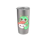 Lindo Gato Kawaii Camarones Sushi Anime Amante de la comida Vaso térmico de acero inoxidable de doble pared