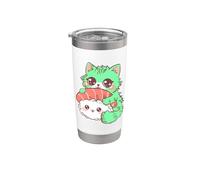Lindo Gato Kawaii Camarones Sushi Anime Amante de la comida Vaso térmico de acero inoxidable de doble pared