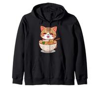 Lindo gato kawaii comiendo un tazón de ramen Sudadera con Capucha