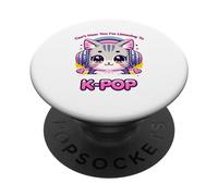 Lindo Gato Kawaii Escuchando K-Pop PopSockets PopGrip Adhesivo