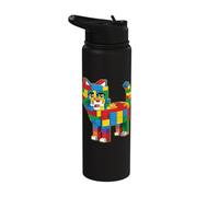 Lindo gato ladrillo maestro constructor bloque construcción ladrillo constructor Stainless Steel Insulated Water Bottle