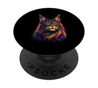 Lindo Gato Maine Coon Pop Art Colorido Maine Coon Amante de los Gatos PopSockets PopGrip Adhesivo