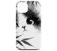 Lindo Gato Mirando a través de bambú japonés Sumi-e Art Carcasa para iPhone 13