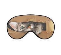 Lindo gato mirando a través de cartón antifaz para dormir Animal divertido con los ojos vendados para dormir Elástico Blackout Eye Mask Cover para toda la noche de sueño, viaje y siesta