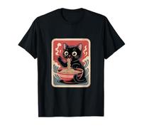 Lindo Gato Negro Come Ramen Fideos Kawaii Anime Camiseta