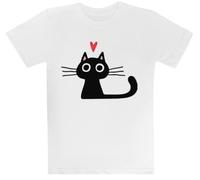 Lindo Gato Negro con Corazón Camiseta Blanca para Niños Camiseta De Manga Corta para Niños Kids White tee Children Short Sleeve T-Shirt