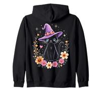 Lindo Gato Negro con Sombrero de Bruja con diseño de Flores Sudadera con Capucha