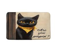 Lindo Gato Negro Divertido Animal Mascota ¿Estás Haciendo Caca? Alfombra Baño Plegable Alfombrilla De Baño Lavable Felpudo De Entrada para Hogar Bañera Puerta 40X60Cm