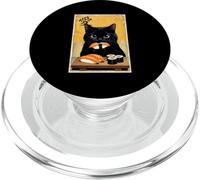 Lindo Gato Negro Kawaii Comiendo Sushi Divertido Gato Negro japonés PopSockets PopGrip para MagSafe
