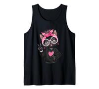 Lindo Gato Negro Kawaii Gatito niña Signo de Paz gráfico Pop Camiseta sin Mangas