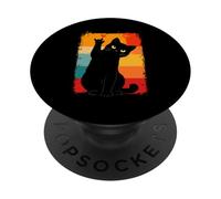 Lindo Gato Negro Mano Signos lenguaje I Love You Retro Sunset PopSockets PopGrip Adhesivo