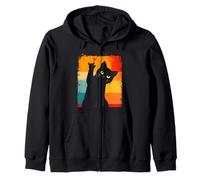 Lindo Gato Negro Mano Signos lenguaje I Love You Retro Sunset Sudadera con Capucha